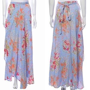 Reformation Maxi Skirt in Blue with Pink Floral